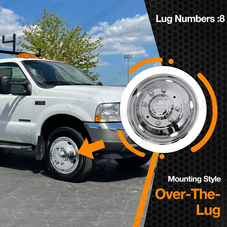 4 Novos para FORD 1999-2002 F450/F550 19,5" Aço Inoxidável Dually Wheel Simulator - Imagem 2 de 4