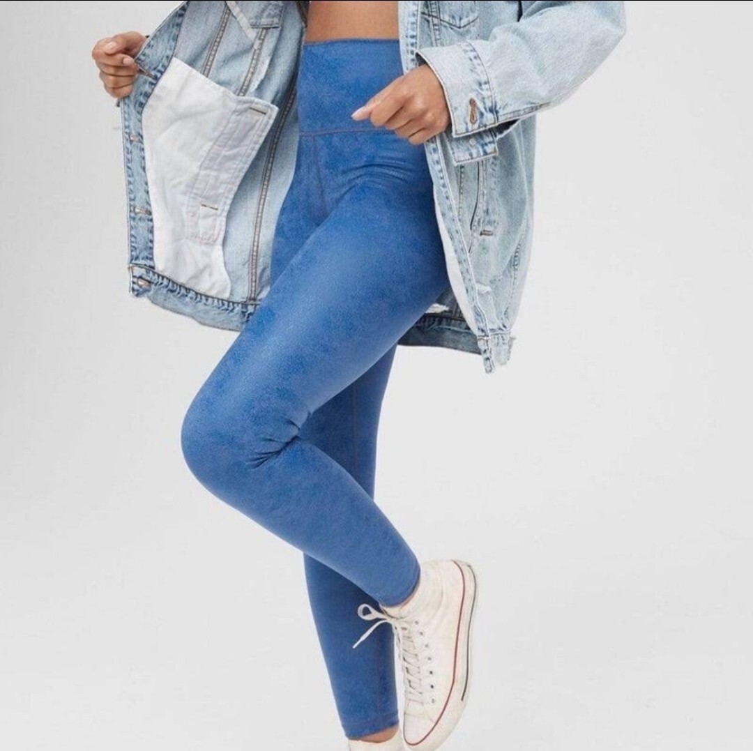 Aerie Offline Faux Leather Crackle Leggings Size Large Short Blue NWT $55 |  eBay