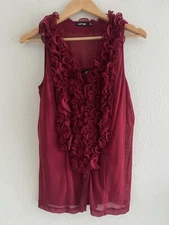 Apt.9 Ruffle Front Sleeveless Mesh Blouse Sheer Size Small Coquette Romantic