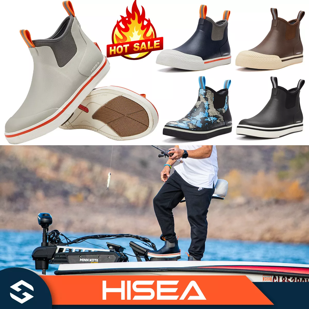 HISEA Men's Ankle Deck Boots Waterproof Anti-Slip Sport Collection Fishing  Boots