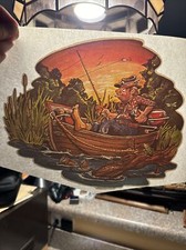 1970s Photolith Original Vintage Beer Fisherman Funny Iron On Transfer