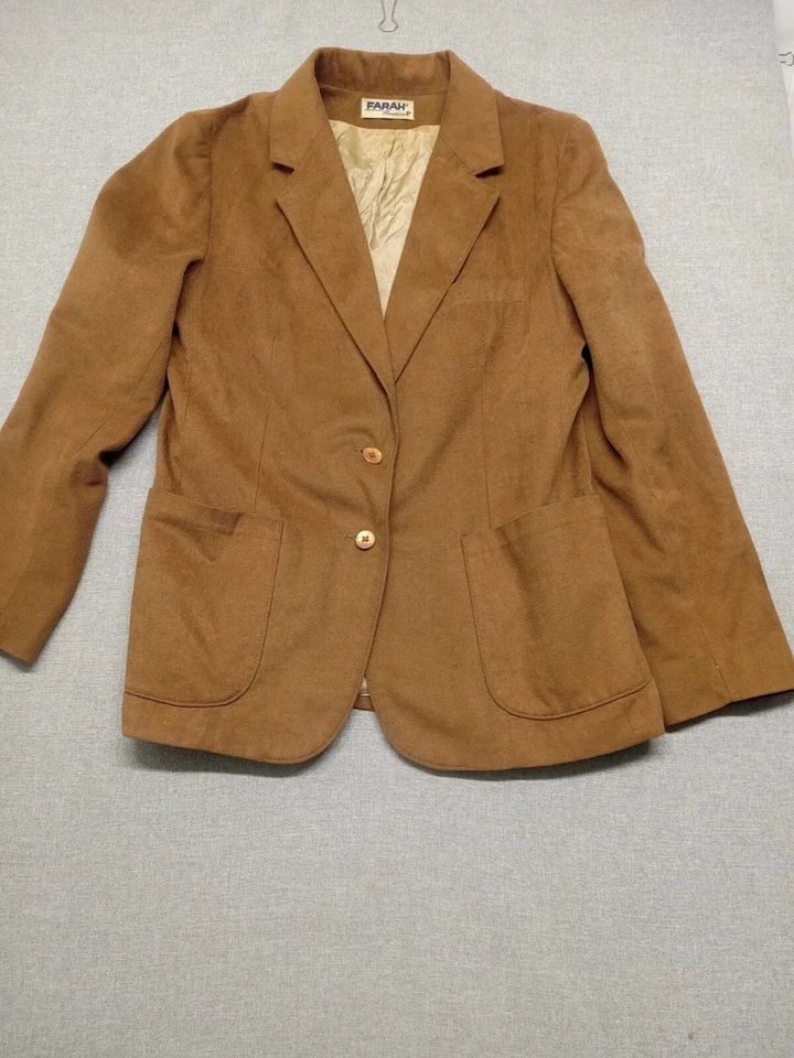 Blazer de mujer FARAH bronceado imitación gamuza sin etiqueta de talla - leer descripción vintage Foto 2 de 4