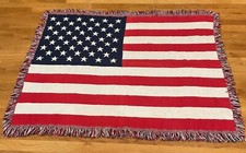 Image of Classics Simply Country US Flag Throw Afghan Fringed Cotton Patriotic USA 48x39”