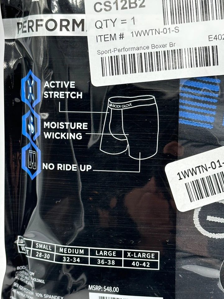 NEW BODY GLOVE MENS 4 PERFORMANCE BOXER BRIEFS ACTIVE STRETCH BLACK MSRP $48 - Image 4 of 4