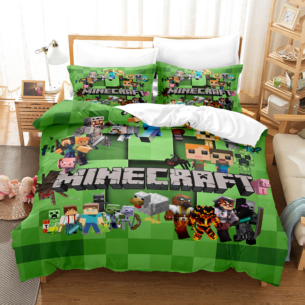 Mine Roblox Game Quilt Duvet Cover Bedding Set Size Single Double Gift