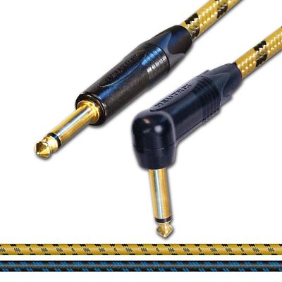 Gold Neutrik Guitar Jack to Jack Lead. Long Vintage Cable. 1m 2m 5m Electric