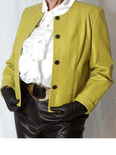 Womens Leather Blazer Jacket Yellow Green 12 Vintage 80s 90s Mob Wife Spiegel