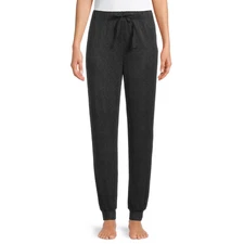 Jaclyn Women’s Ribbed Sleep Joggers with Drawstring , Black , Size L