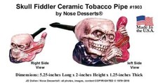 Human Skull Fiddler Pocket Tobacco Pipe #1903 Ceramic Glass Niki, Made in USA