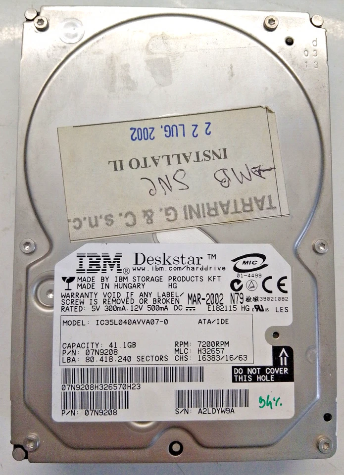 IBM Deskstar 40gb IC35L040AVVA07-0 07N9208 36H6419 Festplatte HDD 3,5 Ide Pata - Bild 1 von 1