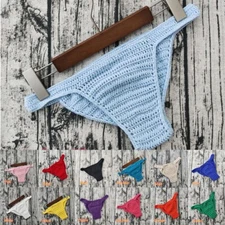 Mens Jockstrap Breathable Underwear Hand Crochet String Swimming Thongs