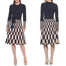 New! Eliza J Tied Geometric-Skirt Fit-&-Flare Dress, size M