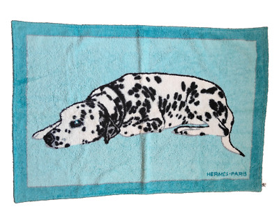 HERMES Paris Small Bath Towel Bath Mat Cotton 100% Dalmatian Blue