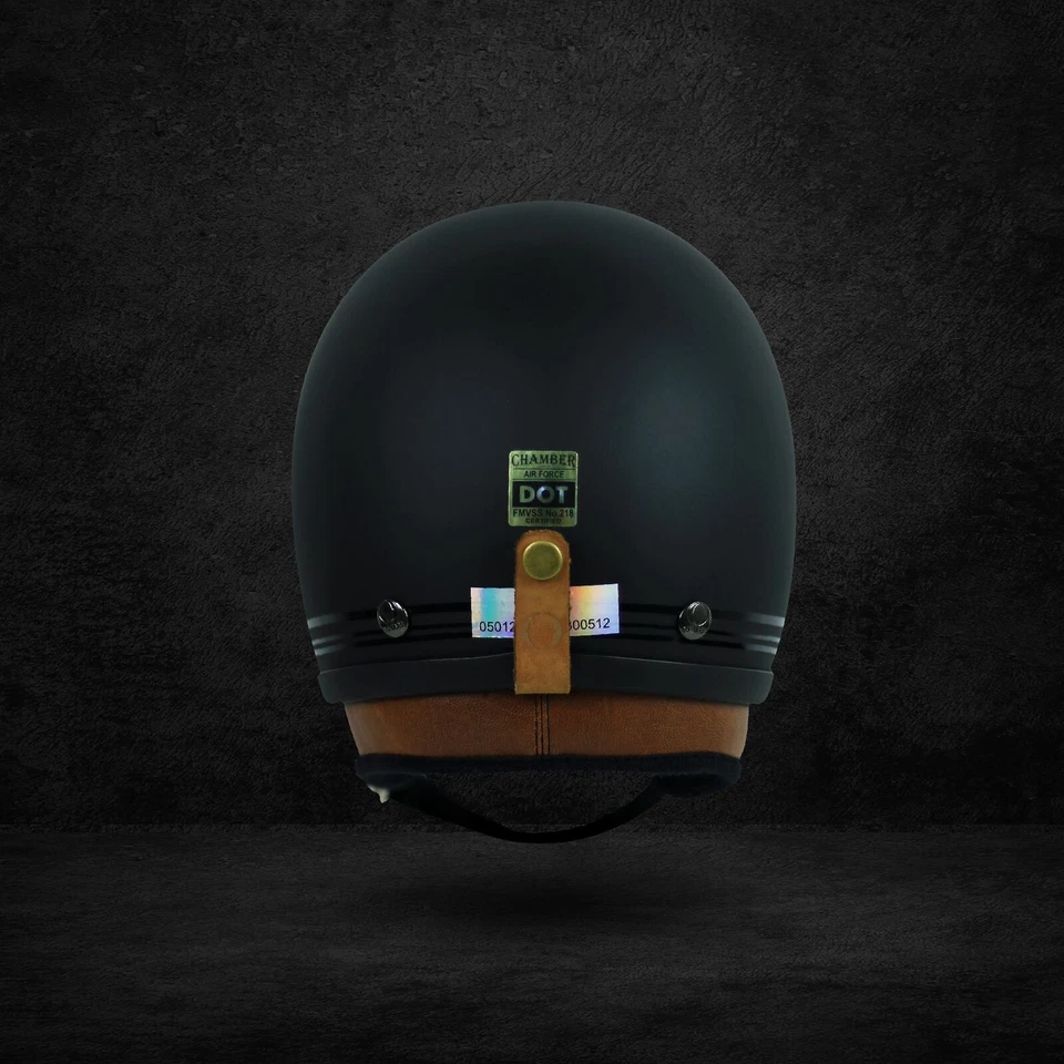 VINTAGE CUSTOM HELMET AIRFORCE BLACK GLOSSY LINES FOR CHOPPER BOBBER CAFERACER - Image 3 of 3