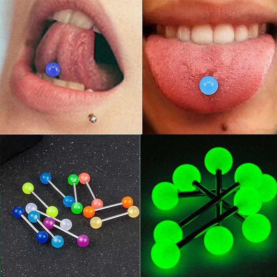 10x Glow In The Dark Tongue Bars Piercing Flexible Bar Tounge Nipple jewelry UK - Image 3 of 4