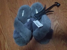 NEW GRAY MIXIT OPEN TOE FURRY SLIPPERS/ HOUSE SHOES SIZE M