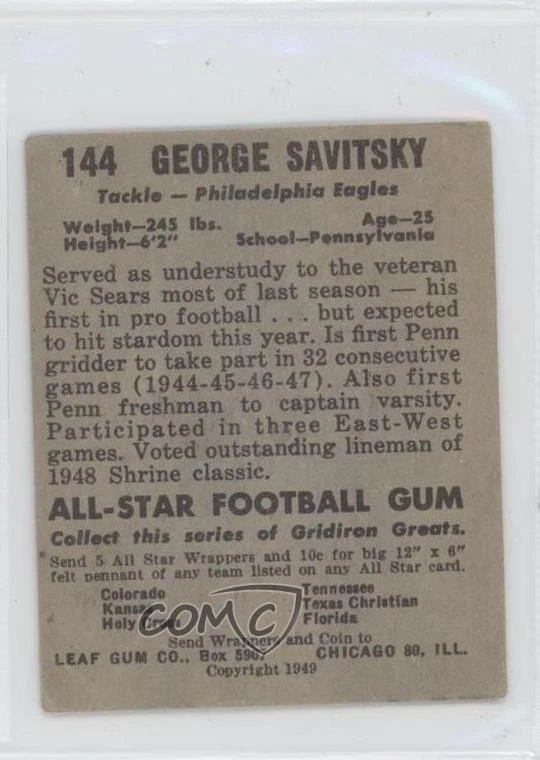 1949 Leaf George Savitsky #144 - Image 2 of 2