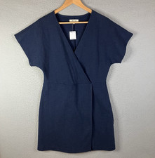Madewell Navy Faux Wrap Mini Dress AL717 Flutter Sleeve NWT Women’s Large