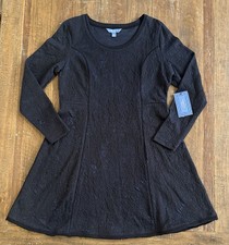 Simply Vera Wang Black Dress Women's XL Long Sleeve Jacquard A Line Flare NWT