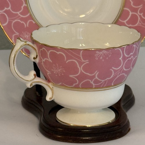 Vtg Cauldon Tea Cup Saucer Cherry Blossom Floral Bone China Teacup England Pink - Picture 7 of 14