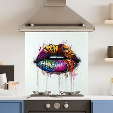 Premium Various Sizes Grafitti Lips 6mm Glass Toughened Kitchen Splashback