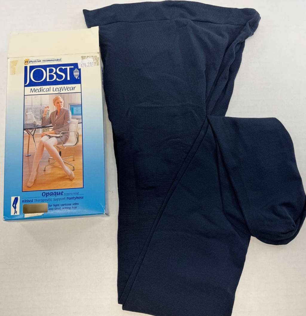 Jobst Opaque Waist-High Ribbed Pantyhose, Closed Toe, 15-20mmHg (Size: L) Midnig