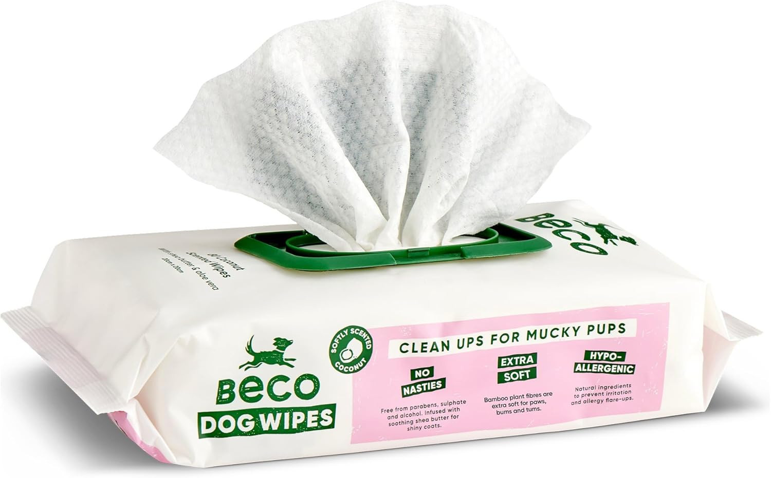 Beco Dog Wipes - 1 Pack of 80, Coconut Scented, for Paws, Body and Bum, Plant-Ba