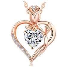 1.2CT Rose Heart Necklace Option of Moissanite or Lab Apr Moissanite Rose Gold