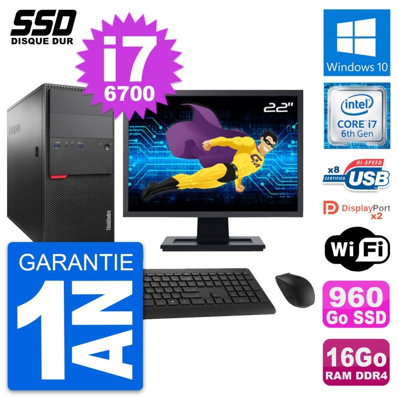 PC Tour Lenovo M800 Ecran 22" Intel i7-6700 RAM 16Go SSD 960Go Windows 10 Wifi