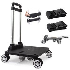Backpack Trolley with 5 Swivel Wheels, Large Base Folding Luggage Cart