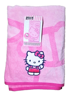 Hello Kitty Pink Large Beach Towel 34x63 Embroidered Cotton Sanrio New With Tags