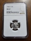 Nice Original 1943-S Mercury Dime 10C NGC MS67