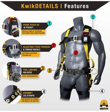 KwikSafety TYPHOON Safety Harness ANSI Fall Protection 3D Ring + Back Support