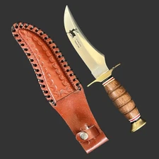 Vtg Stainless Steel Fixed Blade Knife w. Wooden Handle & Sheath Made In Pakistan