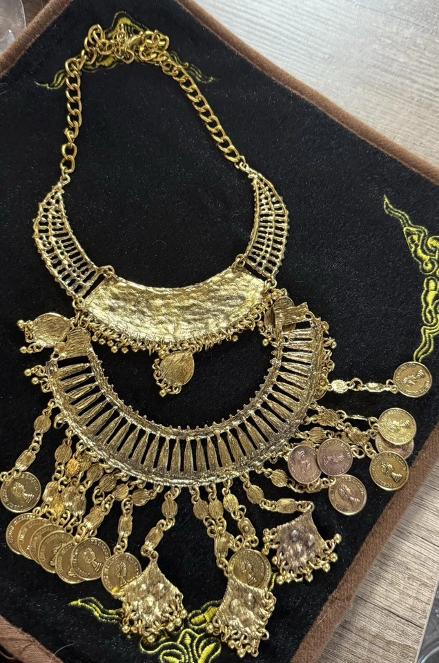 Collar grande vintage dorado babero declaración Foto 2 de 2