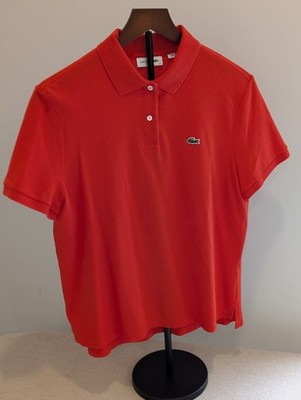 Lacoste Red Polo Shirt Women s 44 Stretch Pique Mesh Short Sleeve *see Notes