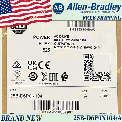 New in Box 25B-D6P0N104/A AB PowerFlex AC Drive 25BD6P0N104 FreeShip