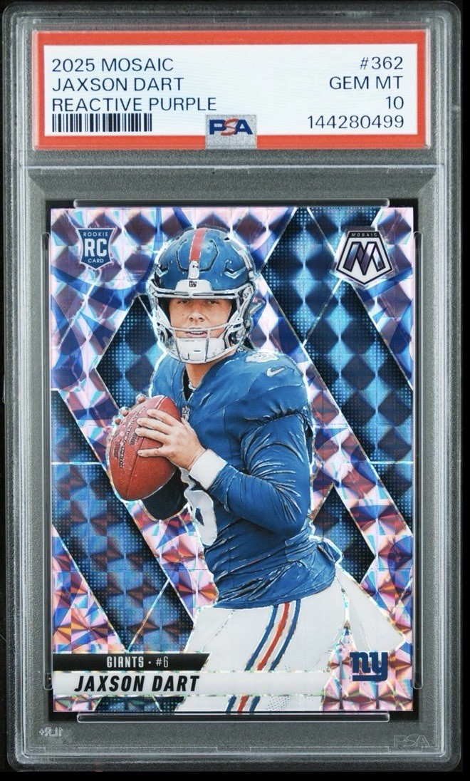 2025 Mosaic Jaxson Dart Rookie Card #362 REACTIVE PURPLE 💎PSA 10💎 RC Giants