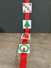 Handmade Noel Needlepoint Plastic Canvas Christmas Door Wall Hanging Ribbon 33  