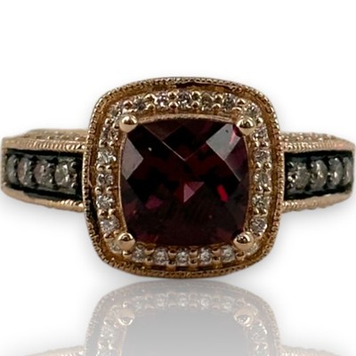 LeVian 14kt Rose Strawberry Gold Raspberry Rhodolite Garnet Diamond Size 7 Ring
