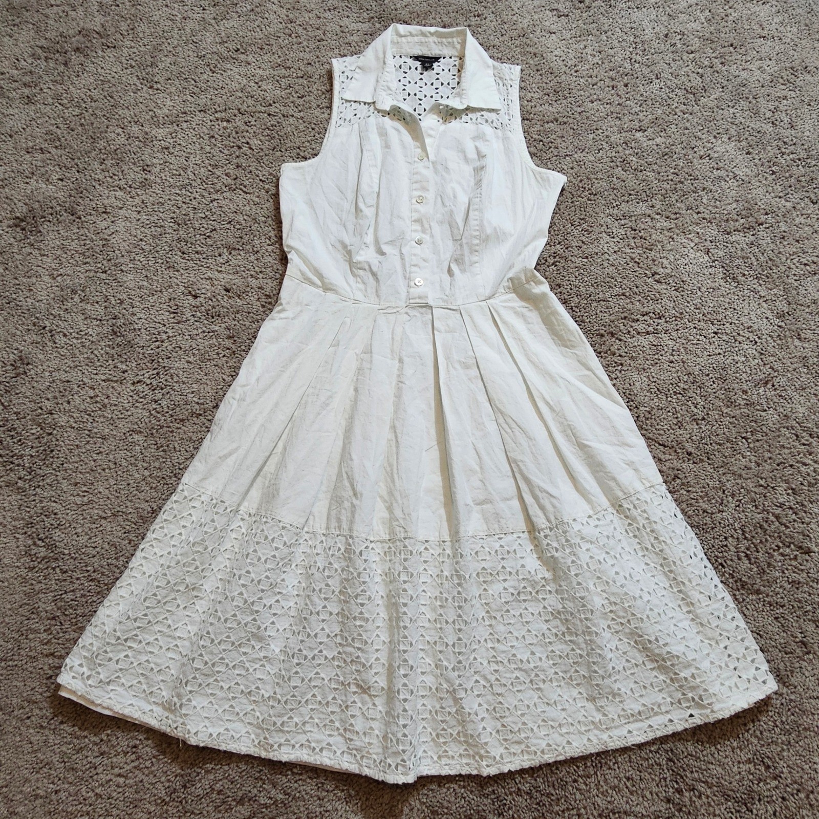 Ann Taylor White Eyelet Collar Sleeveless Button Up Shirt Dress Size 6T Cotton