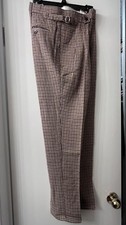 34x32 Tan Brown Houndstooth Wool Flannel Pleated Pants PLEASE READ 
