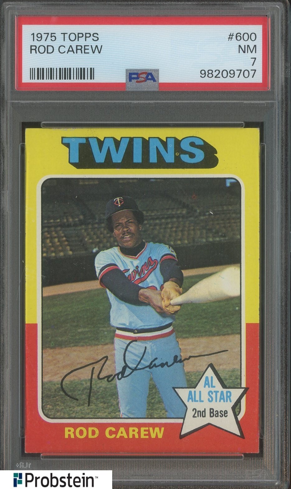 1975 Topps #600 Rod Carew Minnesota Twins HOF PSA 7 NM