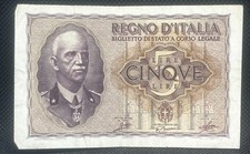* 5 LIRE * 1940 * WWII ITALIAN Small BANKNOTE PAPER MONEY BILL * REGNO D ITALIA
