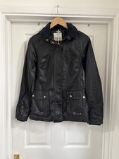 New Women's Black Denim & Co Wax Style Hooded Jacket size 8