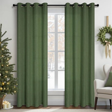 Olive Green Linen Curtains 108 Extra Long 2 Panels Grommet Boho Light Filtering