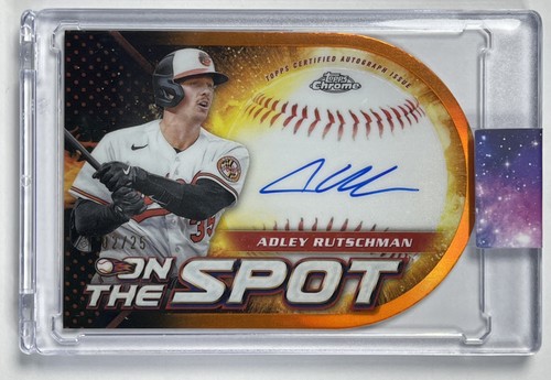 ADLEY RUTSCHMAN 2024 TOPPS CHROME ON THE SPOT DIE CUT AUTO ORANGE REFRACTOR 2/25