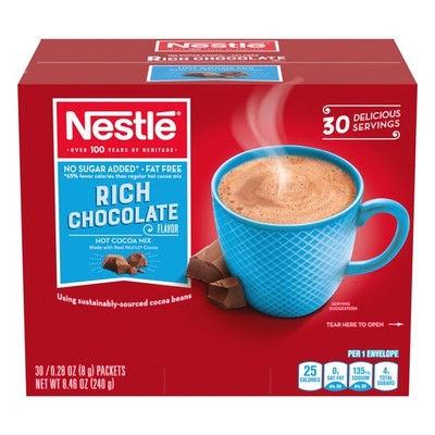 Rich Cocoa Drink Mix, Zero Sugar Added, FatFree, Bulk 0.28oz 30 Sachets