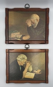 1900’s Praying Man and Praying Woman “GRACE” And “GRATITUDE” 11x9” Set Of 2