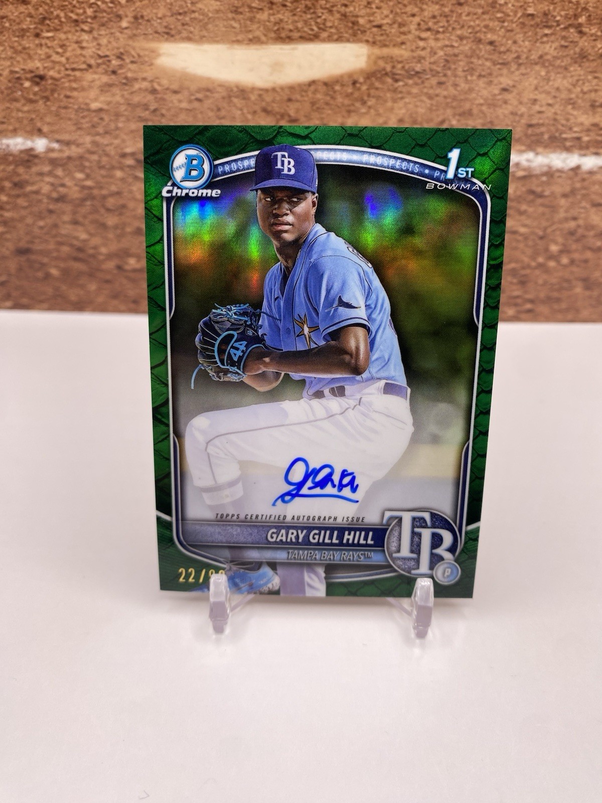 2025 1st Bowman Chrome Gary Gill Hill Auto Green Reptilian /99 #CPA-GG Rays